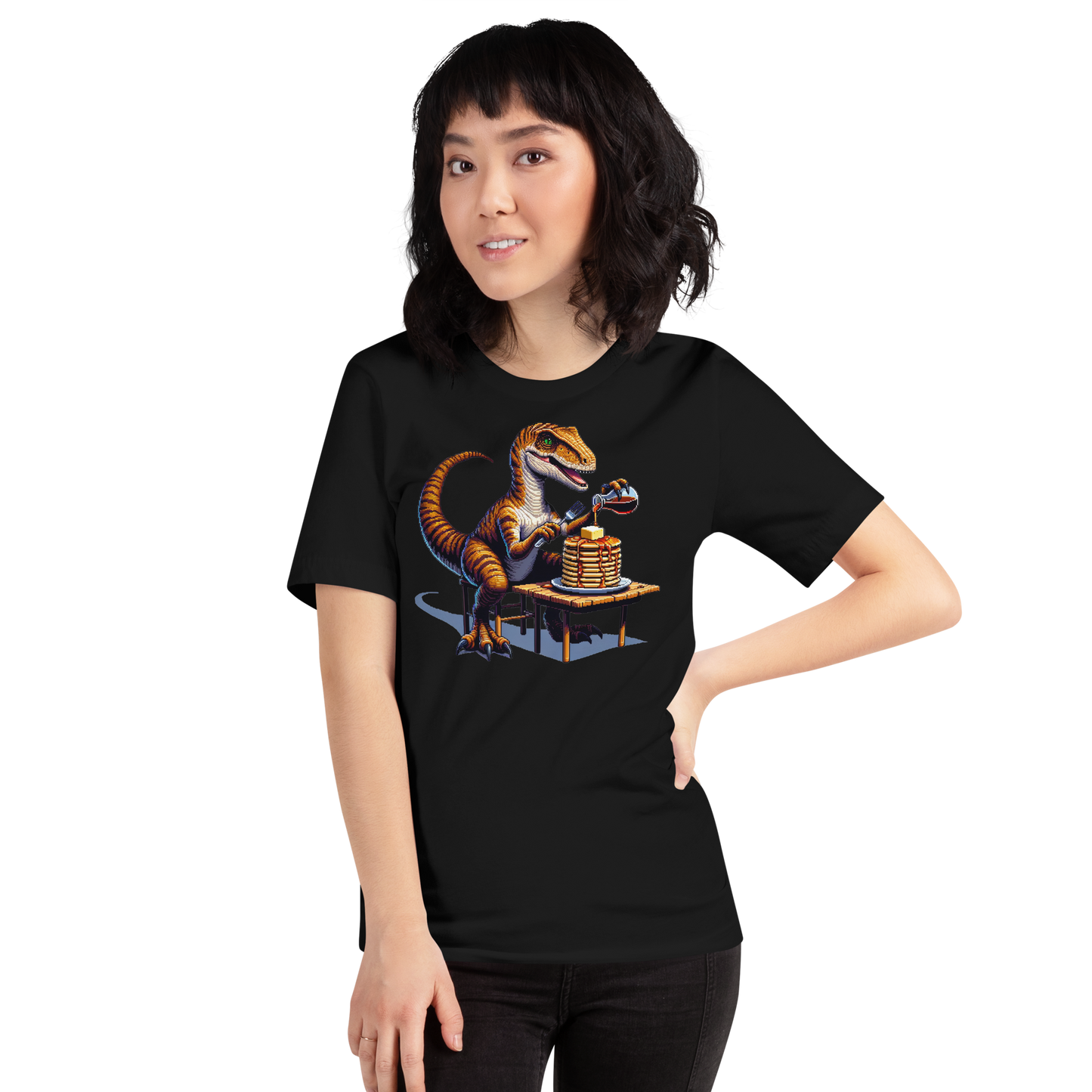 "Velociraptor Eating Pancakes" Unisex Shirt