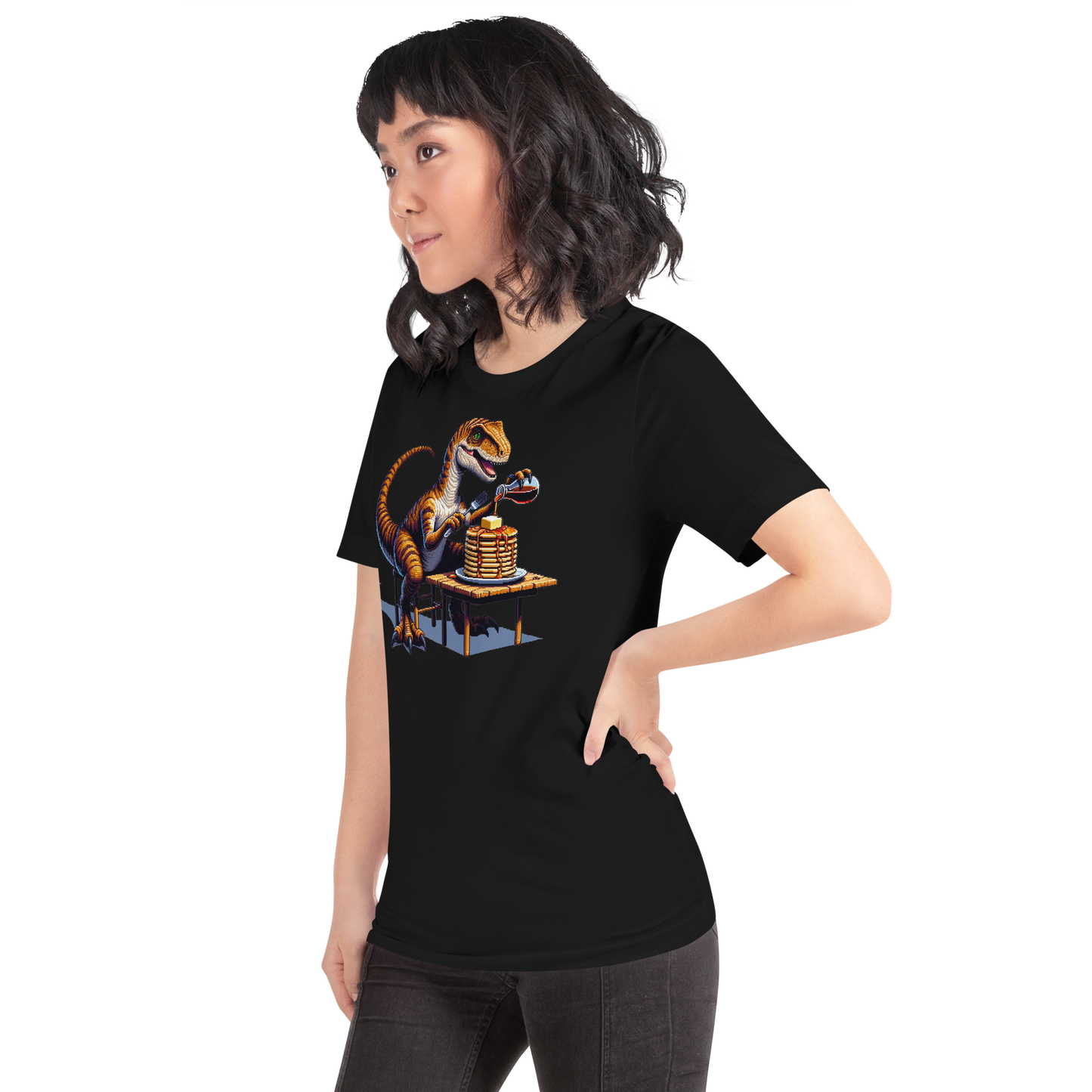 "Velociraptor Eating Pancakes" Unisex Shirt