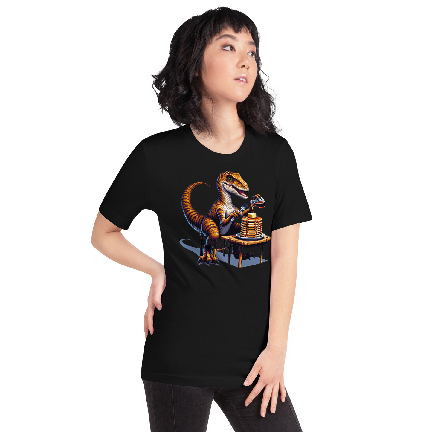 "Velociraptor Eating Pancakes" Unisex Shirt