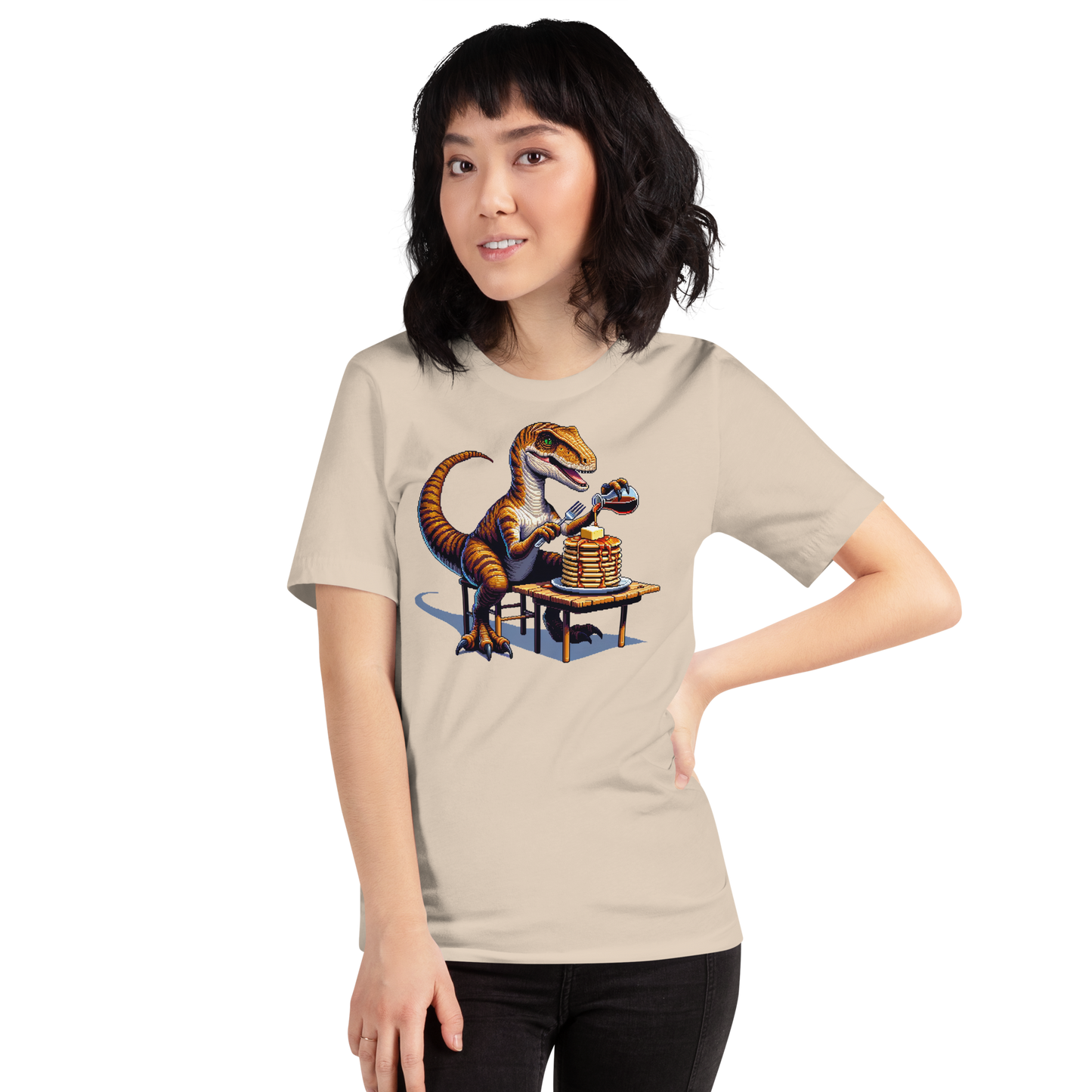 "Velociraptor Eating Pancakes" Unisex Shirt