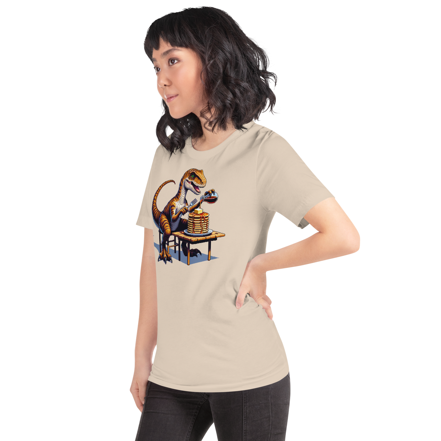 "Velociraptor Eating Pancakes" Unisex Shirt