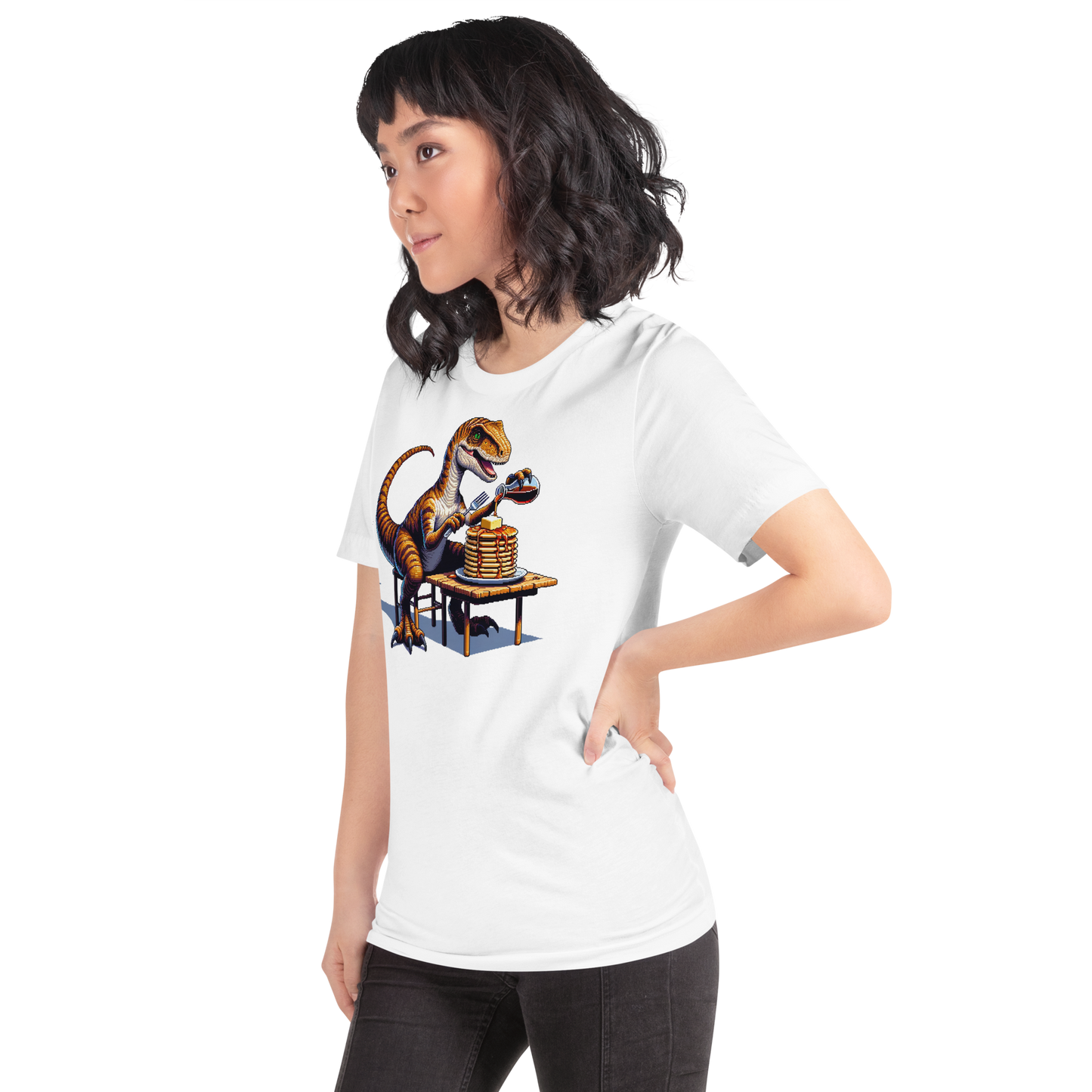 "Velociraptor Eating Pancakes" Unisex Shirt