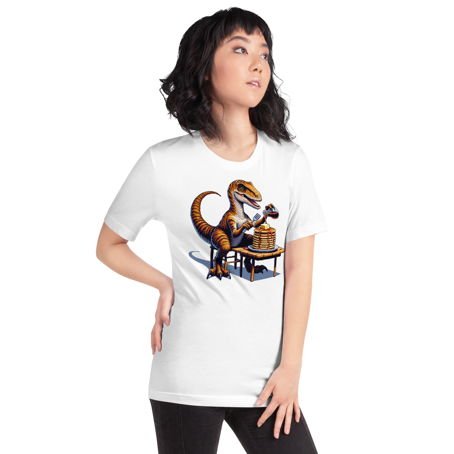 "Velociraptor Eating Pancakes" Unisex Shirt